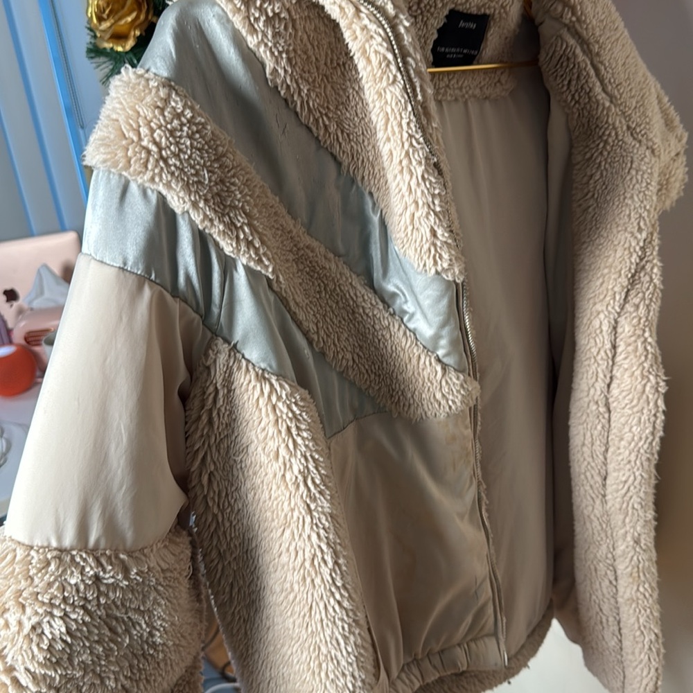 Bershka Fur Jacket with Gray Stripe Details